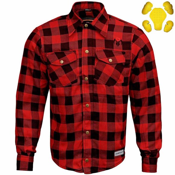 RIDERACT® Men Flannel Shirts Checked Red Flannel Mens Shirt With CE Armors NEW